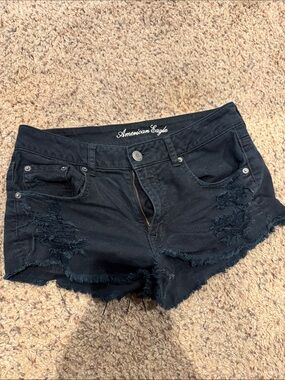 American Eagle Outfitters Black Frayed Distressed Denim Shorts